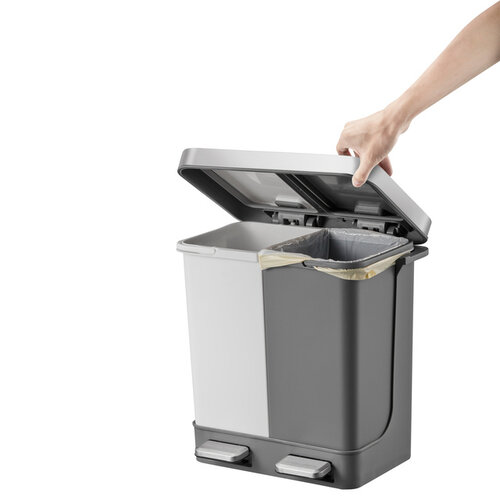 EKO Poubelle à pédale EKO Hana Duo Recycling Tri sélectif 2x 10L gris blanc