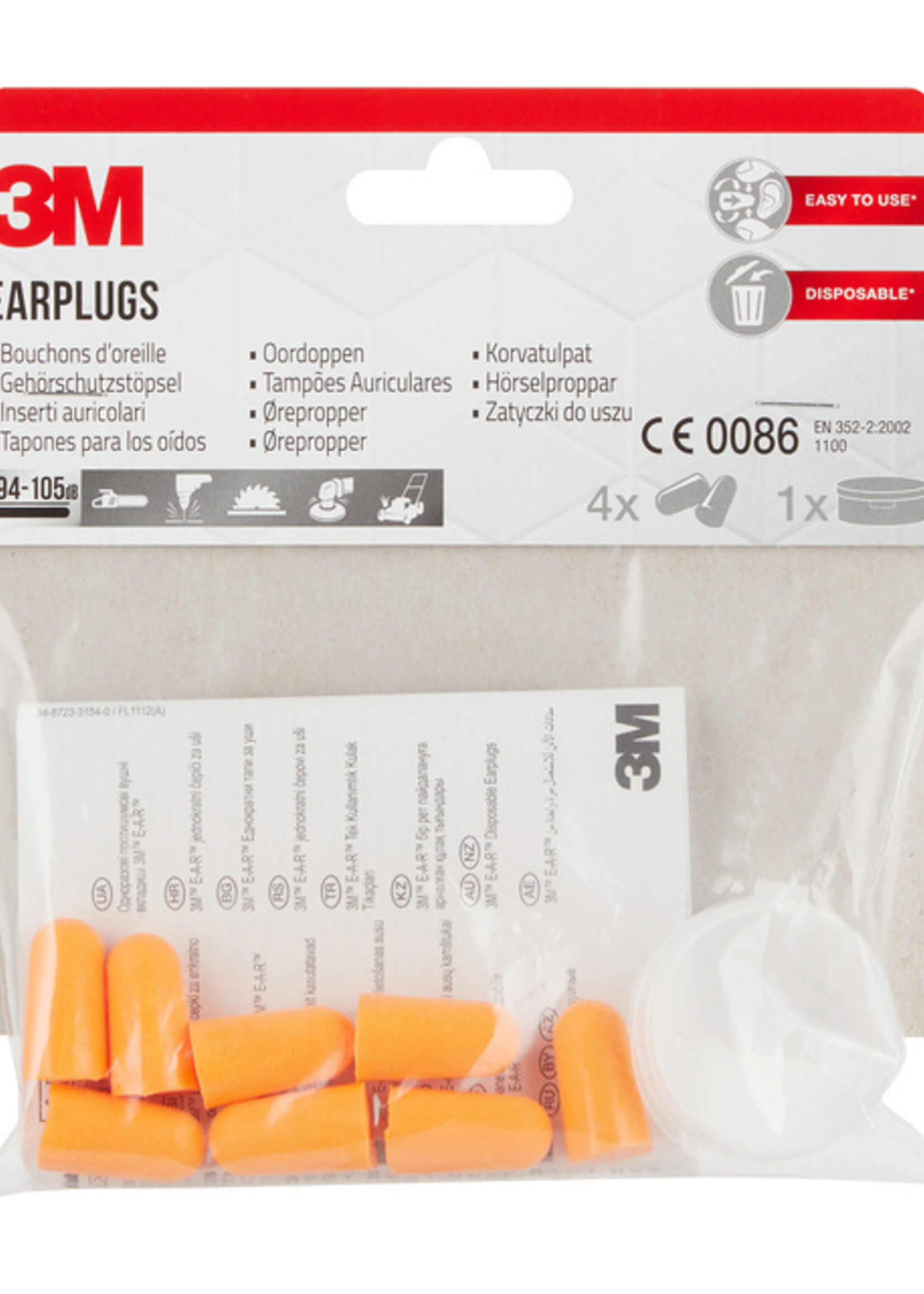 3M Bouchons d'oreilles 3M réduction niveau sonore max 37dB avec boîte rangement 4 paires