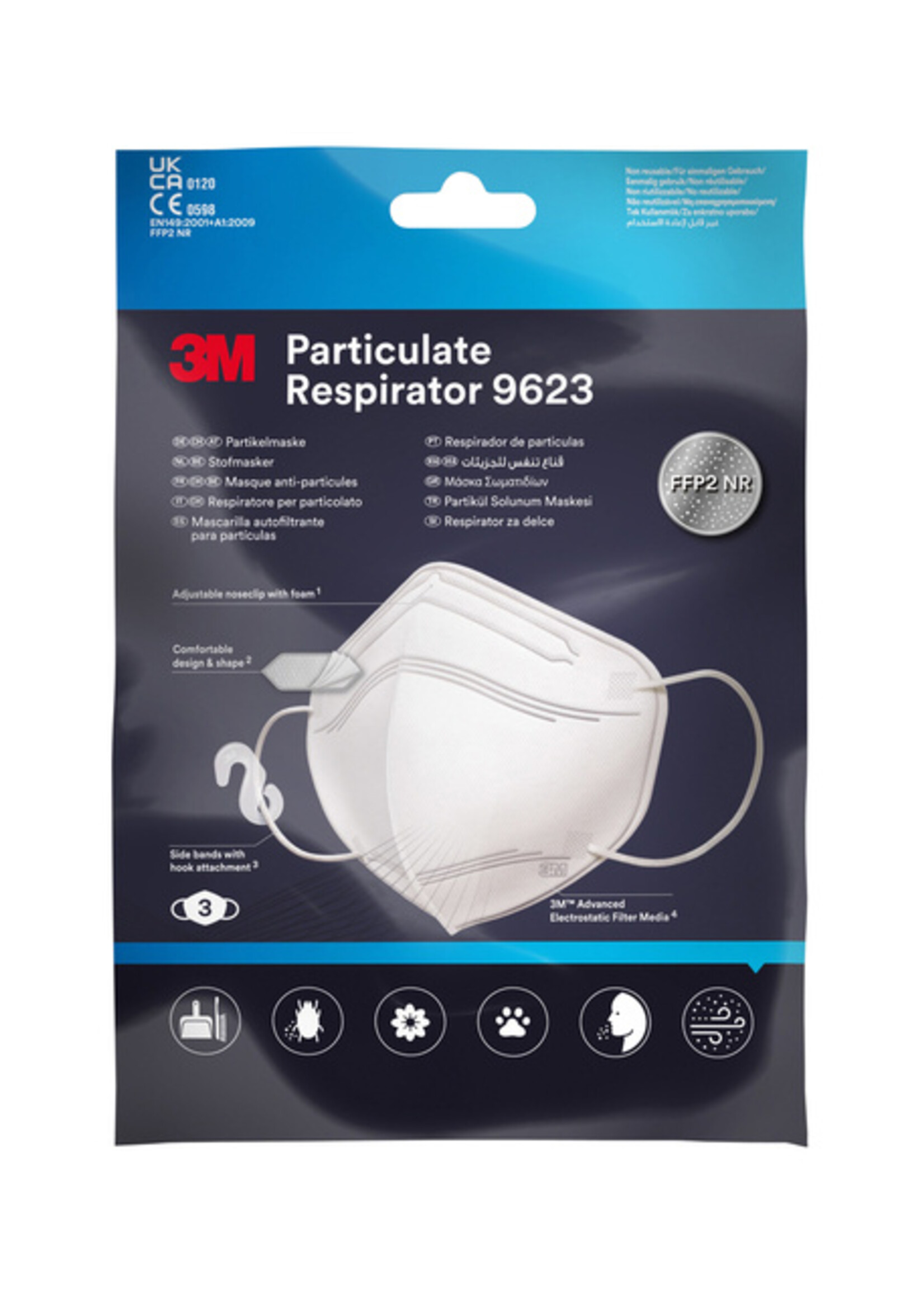 3M Masque respiratoire 3M anti-particules 9623 FFP2 3 pièces