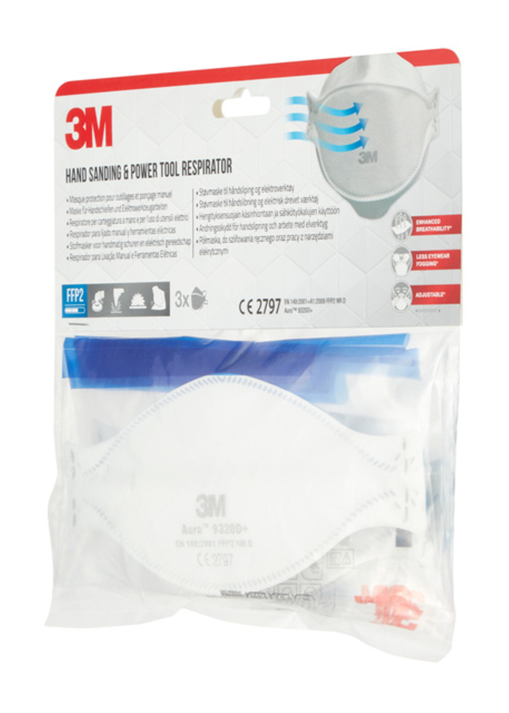 3M Masque anti-poussière 3M Aura FFP2 KN95 sans soupape 3 pièces