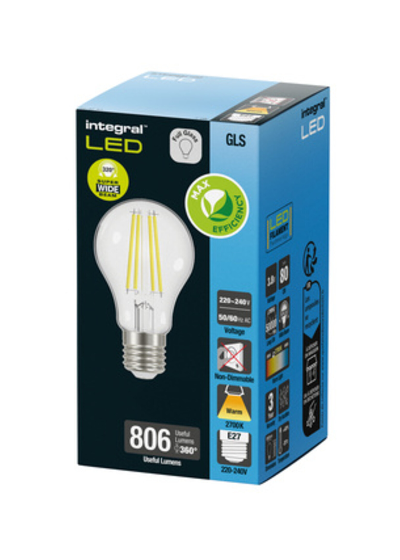 Integral Lampe LED Integral E27 3,8W 2700K Blanc chaud 806 lumen