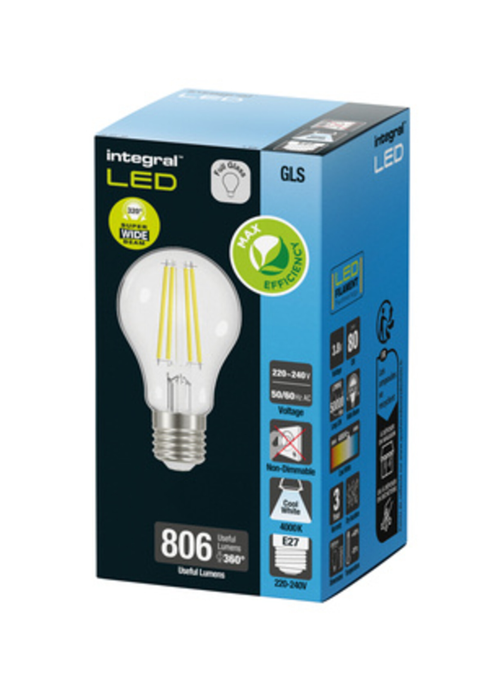 Integral Lampe LED Integral E27 3,8W 4000K Blanc froid 806 lumen