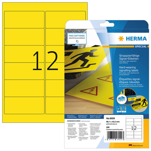 HERMA Etiquette film HERMA 8029 99,1x42,3mm jaune 300 pièces