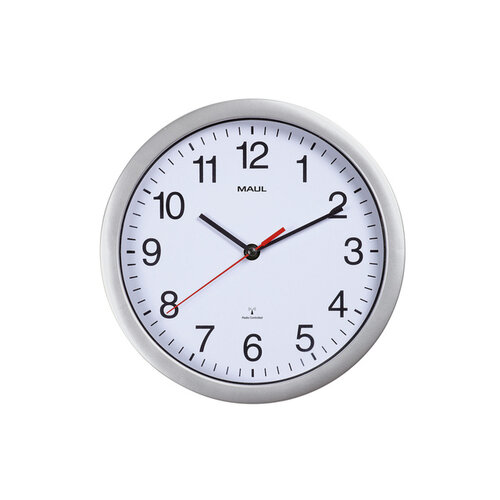 MAUL Horloge murale MAULrun Radio-piloté Ø25x5cm plastique argent/blanc