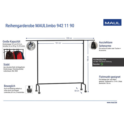 MAUL Garderoberek MAUL Limbo 156x126(tot 220)x50cm mobiel (zijarmen)