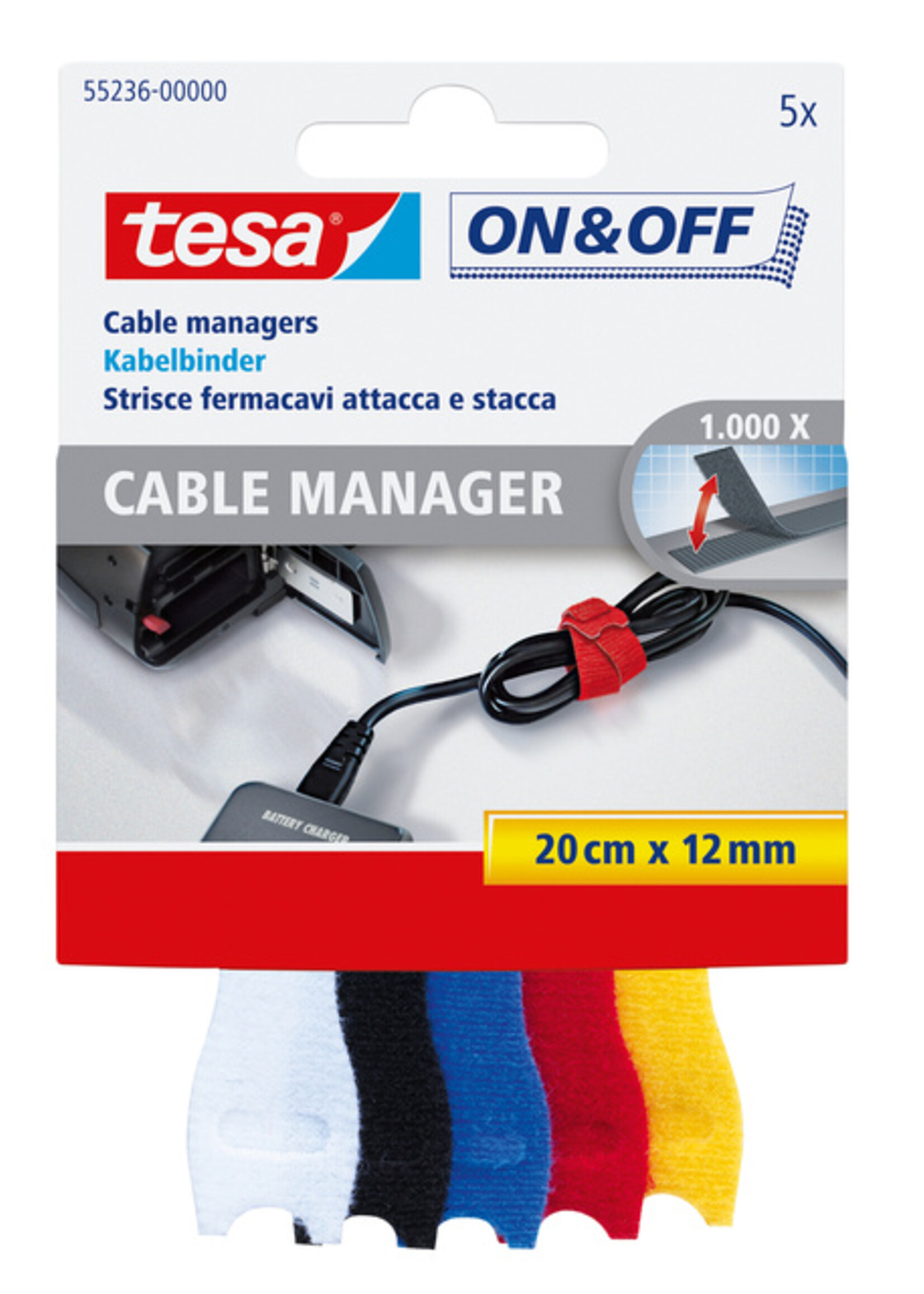 Tesa Manager cables Tesa On & Off 55236 12mmx20cm assorti