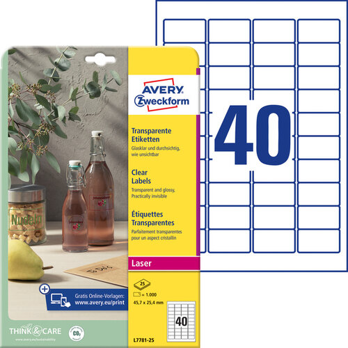 Avery Zweckform Etiket Avery Zweckform L7781-25 45.7x25.4mm transparant 1000stuks