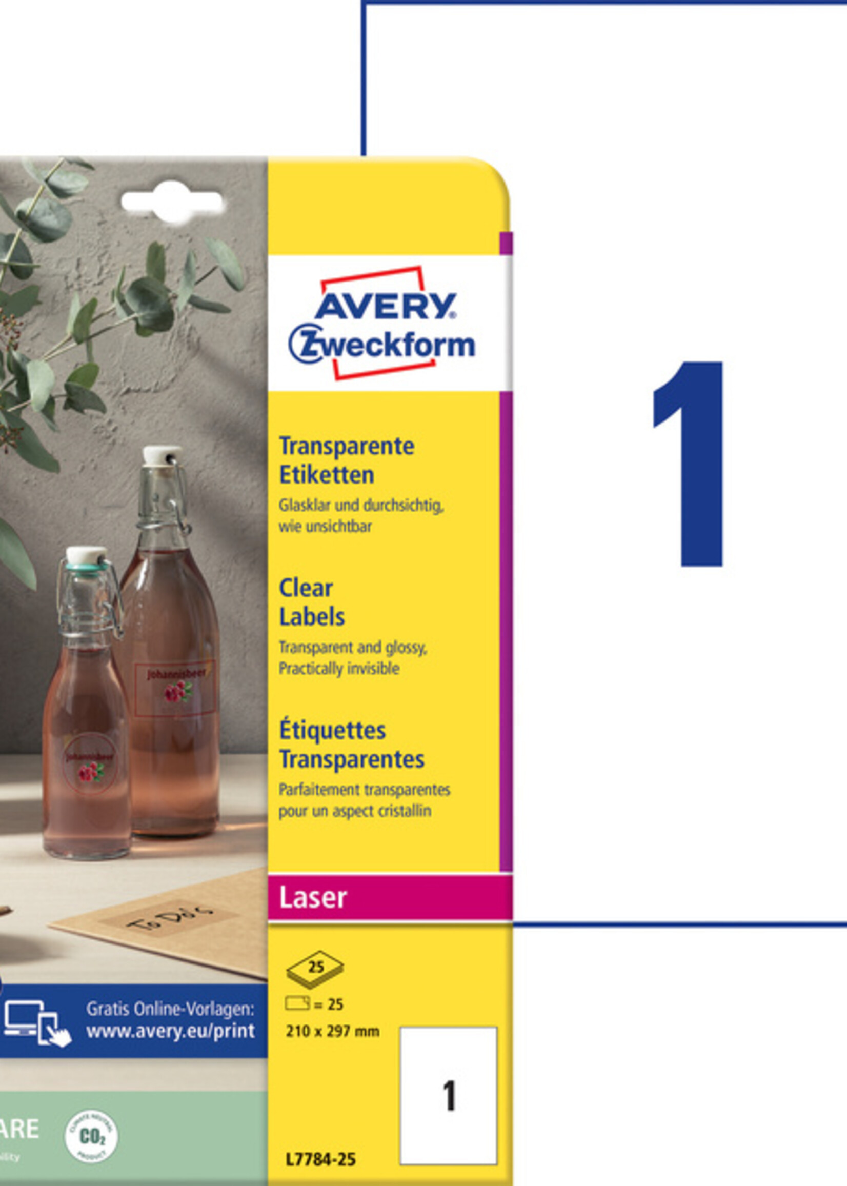 Avery Zweckform Etiket Avery Zweckform L7784-25 210x297mm transparant 25stuks