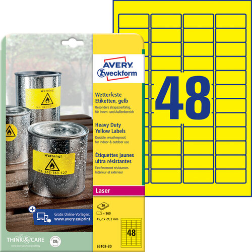 Avery Zweckform Etiquette Avery Zweckform L6103-20 45,7x21,2mm jaune 960 pièces