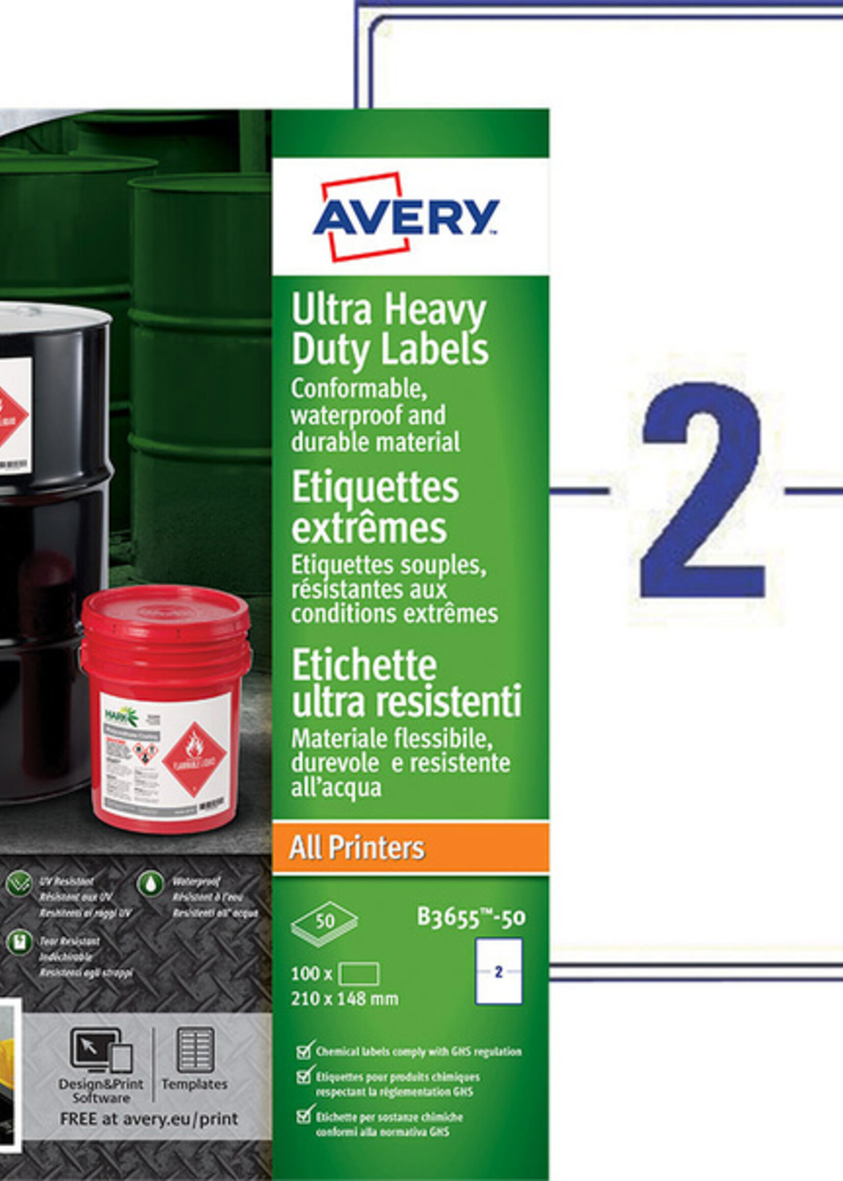 Avery Etiket Avery B3655-50 148x210mm polyethyleen wit 100stuks