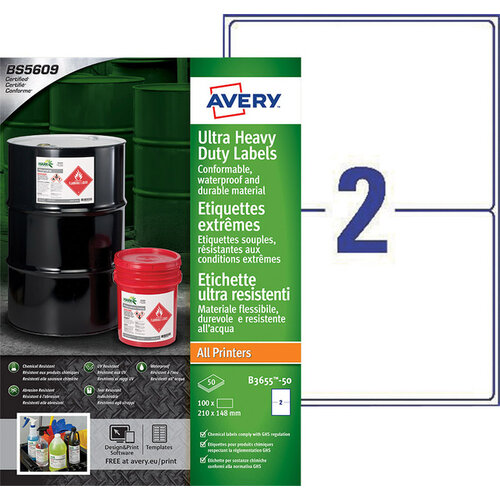 Avery Etiket Avery B3655-50 148x210mm polyethyleen wit 100stuks