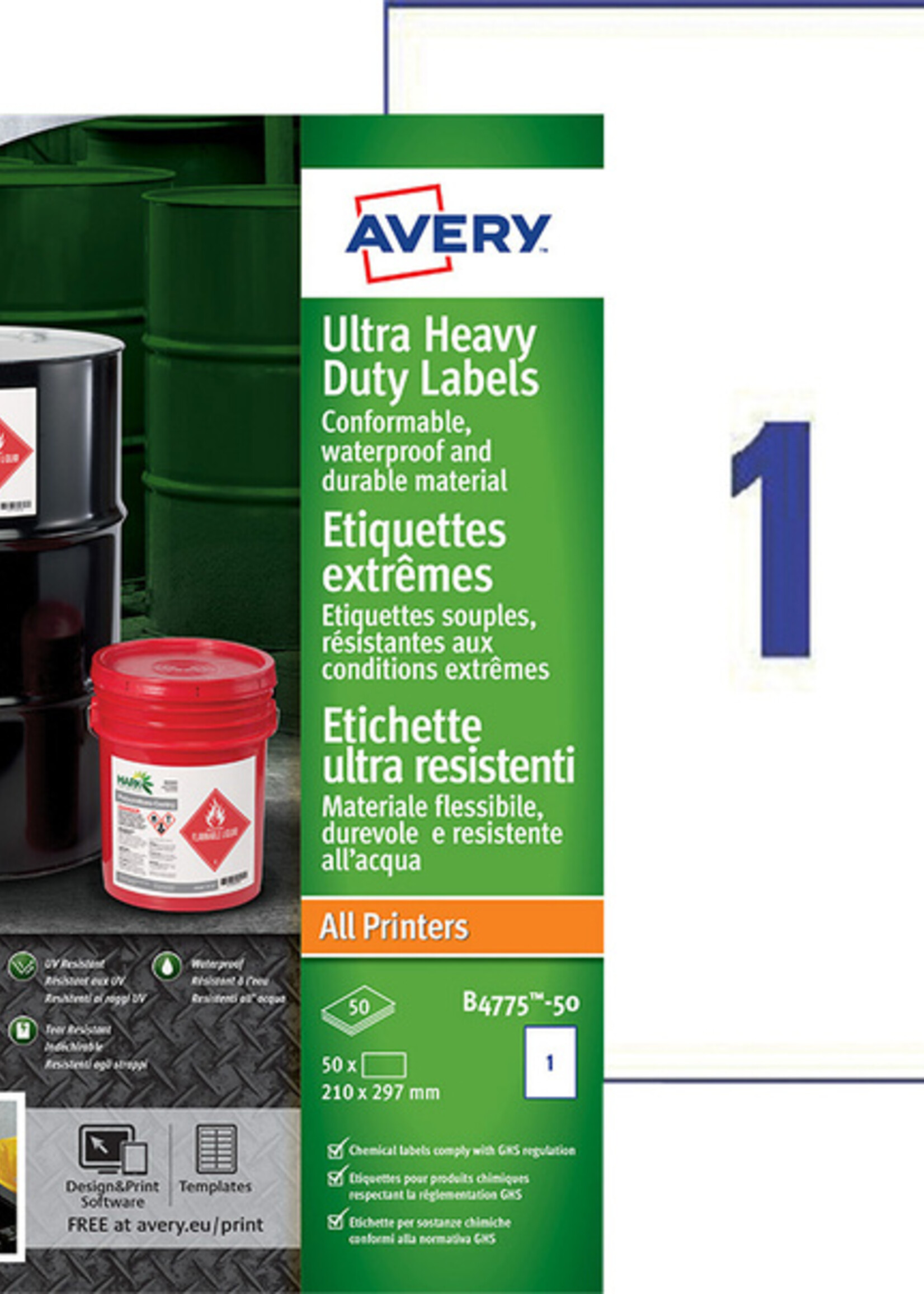 Avery Etiket Avery B4775-50 210x297mm polyethyleen wit 50stuks