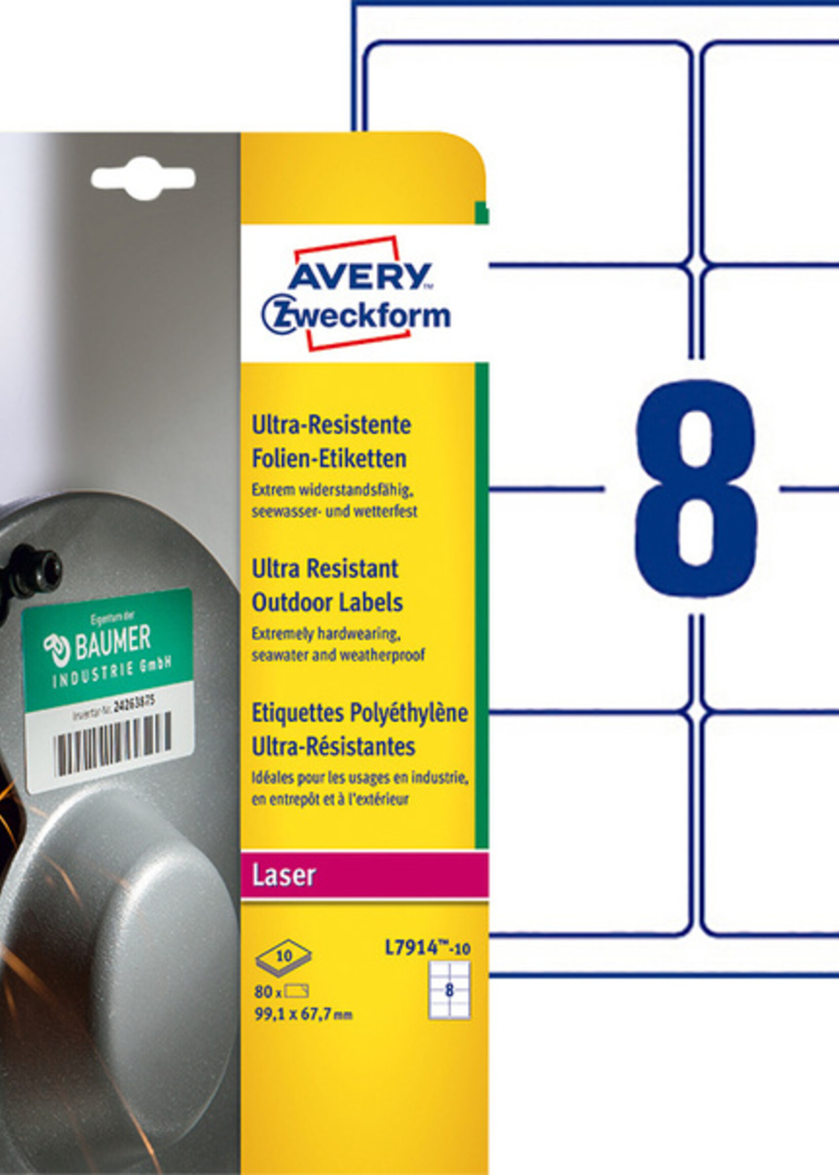 Avery Zweckform Etiket Avery Zweckform L7914-10 99.1x67.7mm polyester wit 80stuks