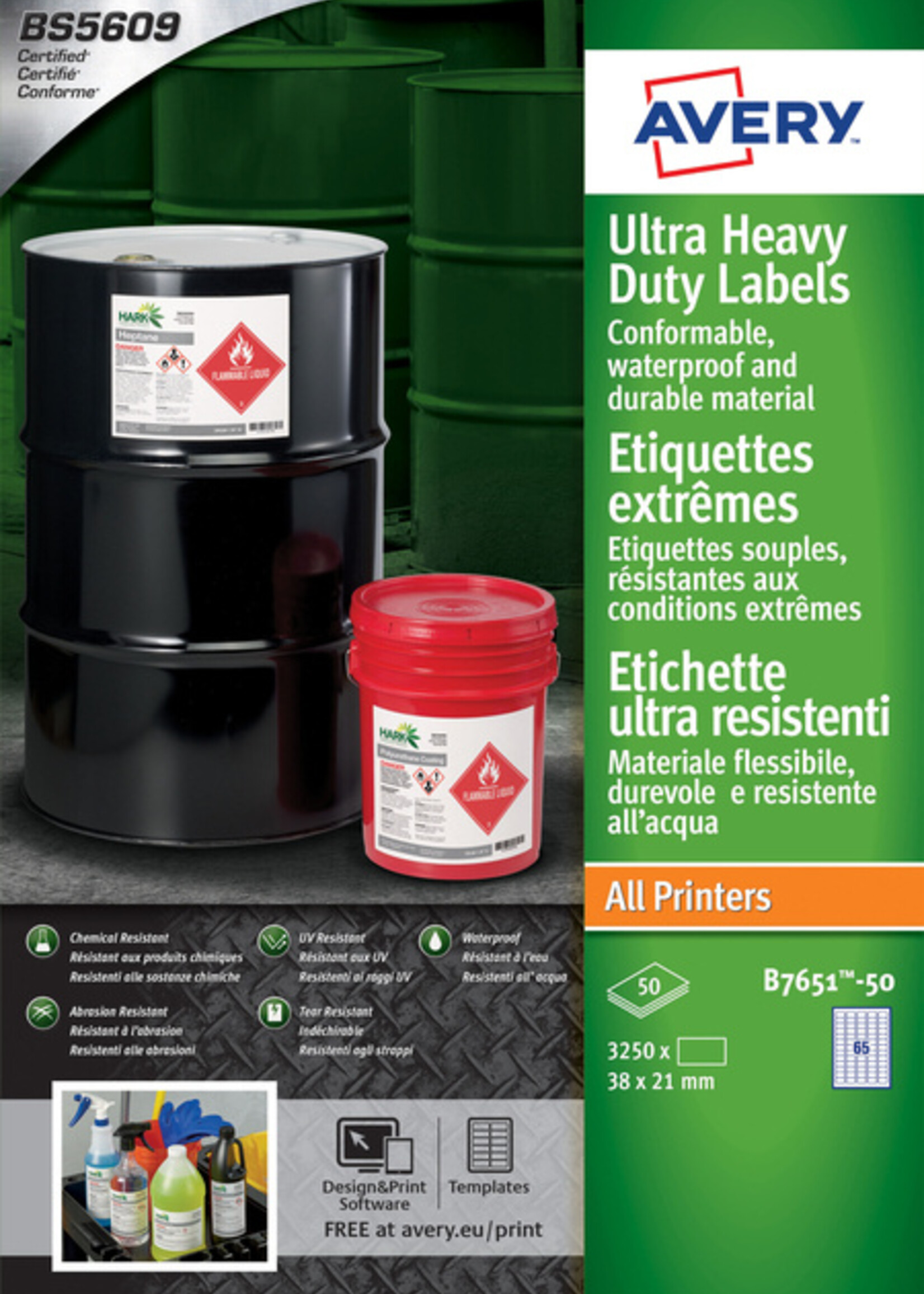 Avery Etiket Avery B7651-50 38x21mm polyethyleen wit 3250stuks