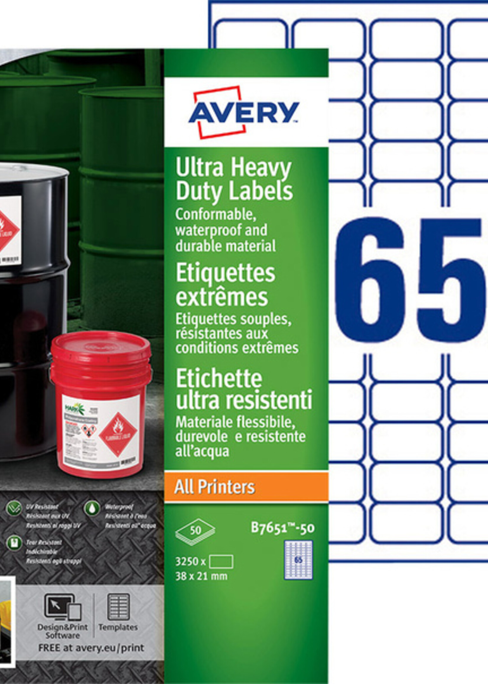 Avery Etiket Avery B7651-50 38x21mm polyethyleen wit 3250stuks