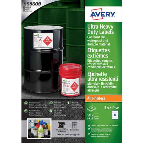Avery Etiket Avery B7173-50 99x57mm polyethyleen wit 500stuks