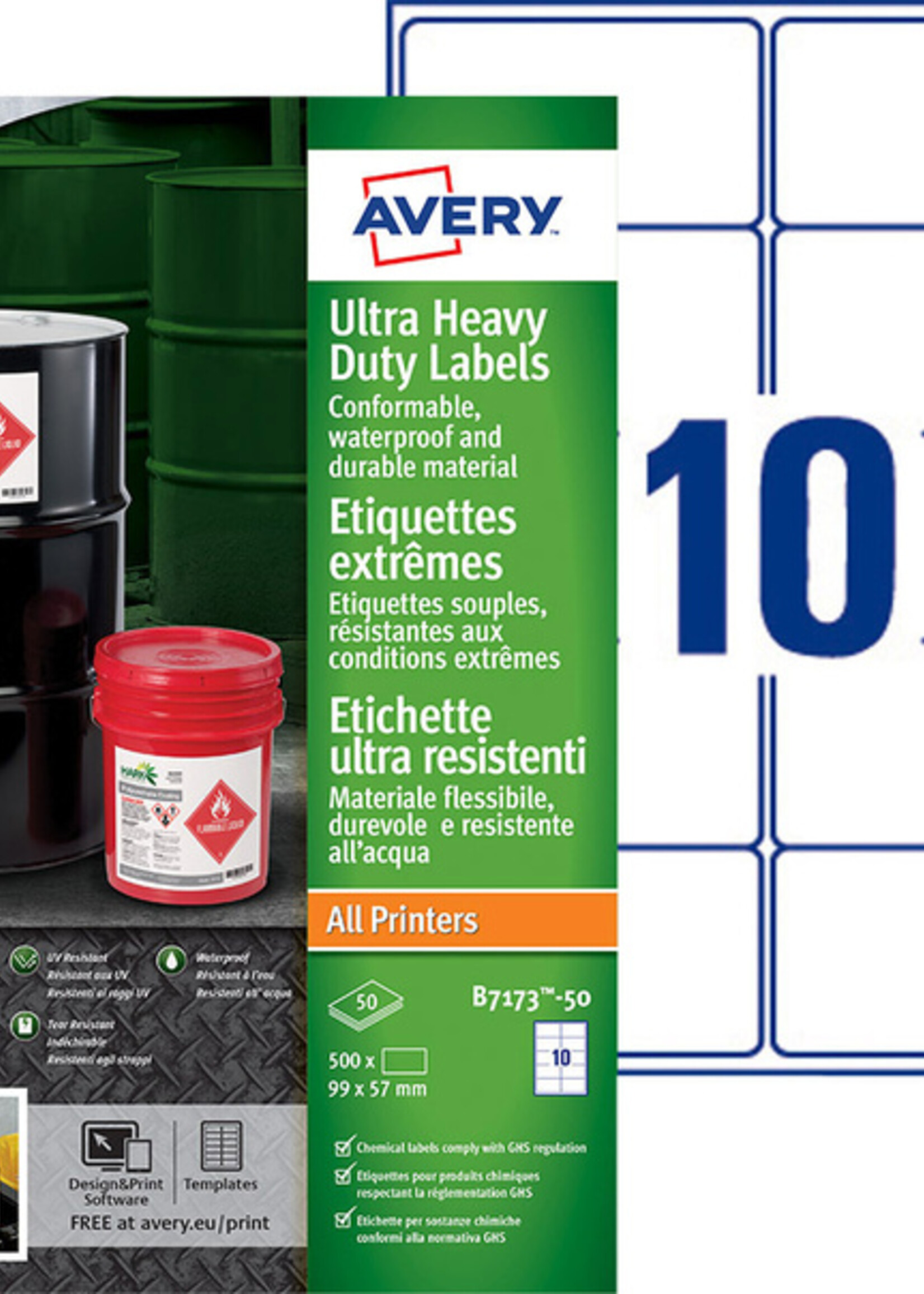 Avery Etiket Avery B7173-50 99x57mm polyethyleen wit 500stuks