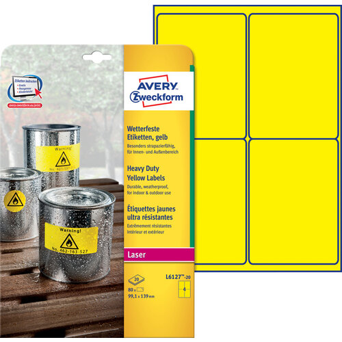 Avery Zweckform Etiket Avery Zweckform L6127-20 99.1x139mm geel 80stuks