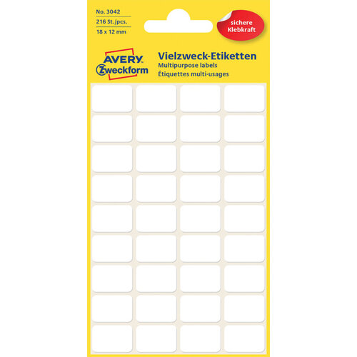 Avery Zweckform Etiket Avery Zweckform 3042 18x12mm wit 216stuks