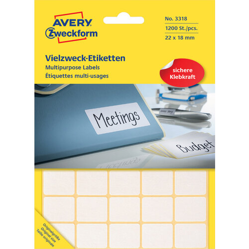 Avery Zweckform Etiket Avery Zweckform 3318 22x18mm wit 1200stuks