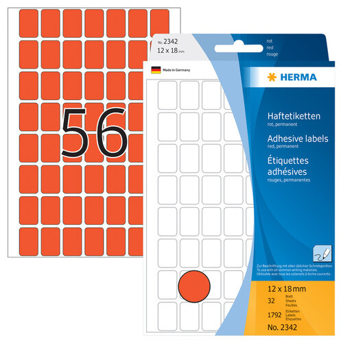 HERMA Etiquette HERMA 2342 12x18mm rouge 1792 pièces