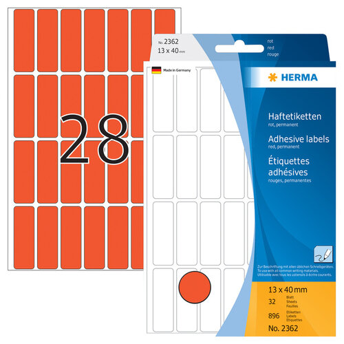 HERMA Etiket HERMA 2362 13x40mm rood 896stuks