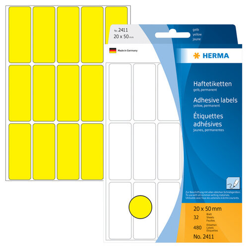 HERMA Etiket HERMA 2411 20x50mm geel 480stuks