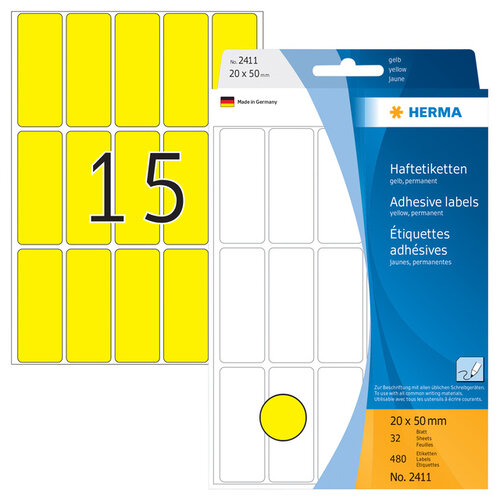 HERMA Etiket HERMA 2411 20x50mm geel 480stuks