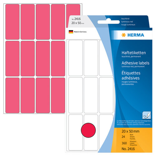 HERMA Etiket HERMA 2416 20x50mm fluor rood 360stuks