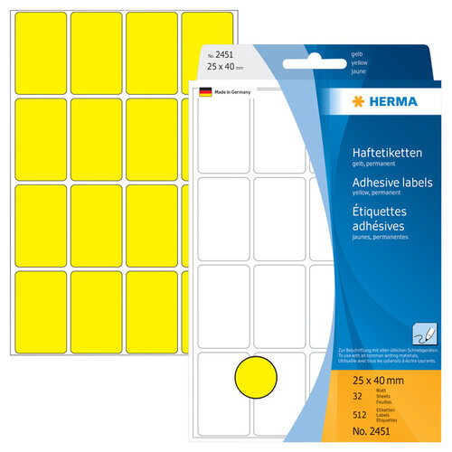 HERMA Etiket HERMA 2451 25x40mm geel 512stuks