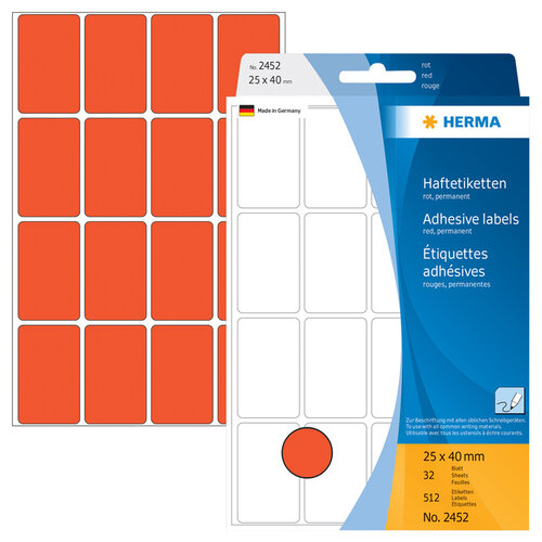 HERMA Etiket HERMA 2452 25x40mm rood 512stuks