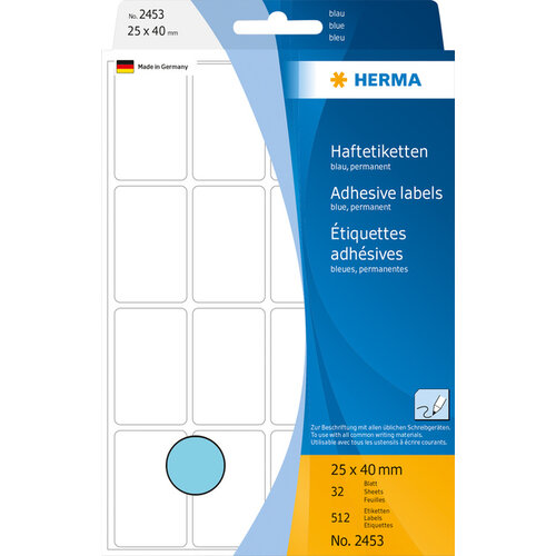 HERMA Etiket HERMA 2453 25x40mm blauw 512stuks