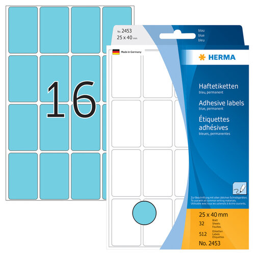 HERMA Etiquette HERMA 2453 25x40mm bleu 512 pièces
