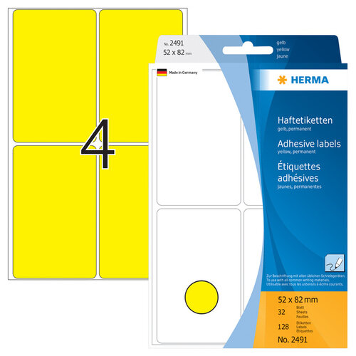 HERMA Etiket HERMA 2491 52x82mm geel 128stuks