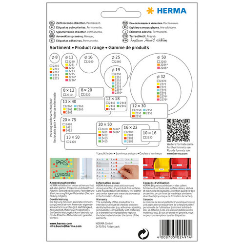 HERMA Etiket HERMA 2491 52x82mm geel 128stuks