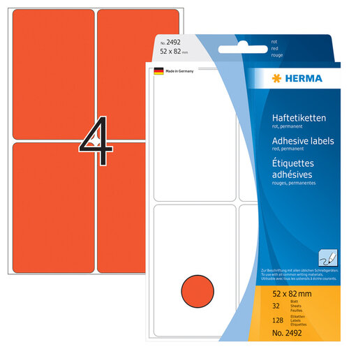 HERMA Etiket HERMA 2492 52x82mm rood 128stuks