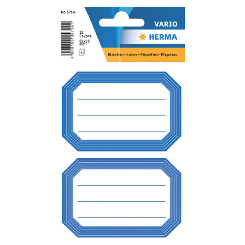 HERMA Etiquette cahier HERMA 5714 82x55mm bord bleu 12 pièces