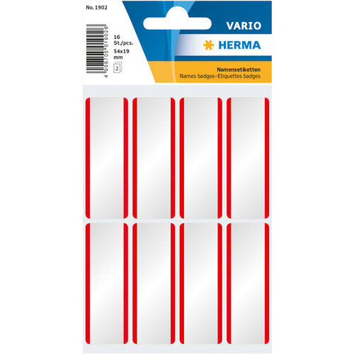 HERMA Etiket HERMA 1902 54x19mm naametiket wit rood zijde 16stuks