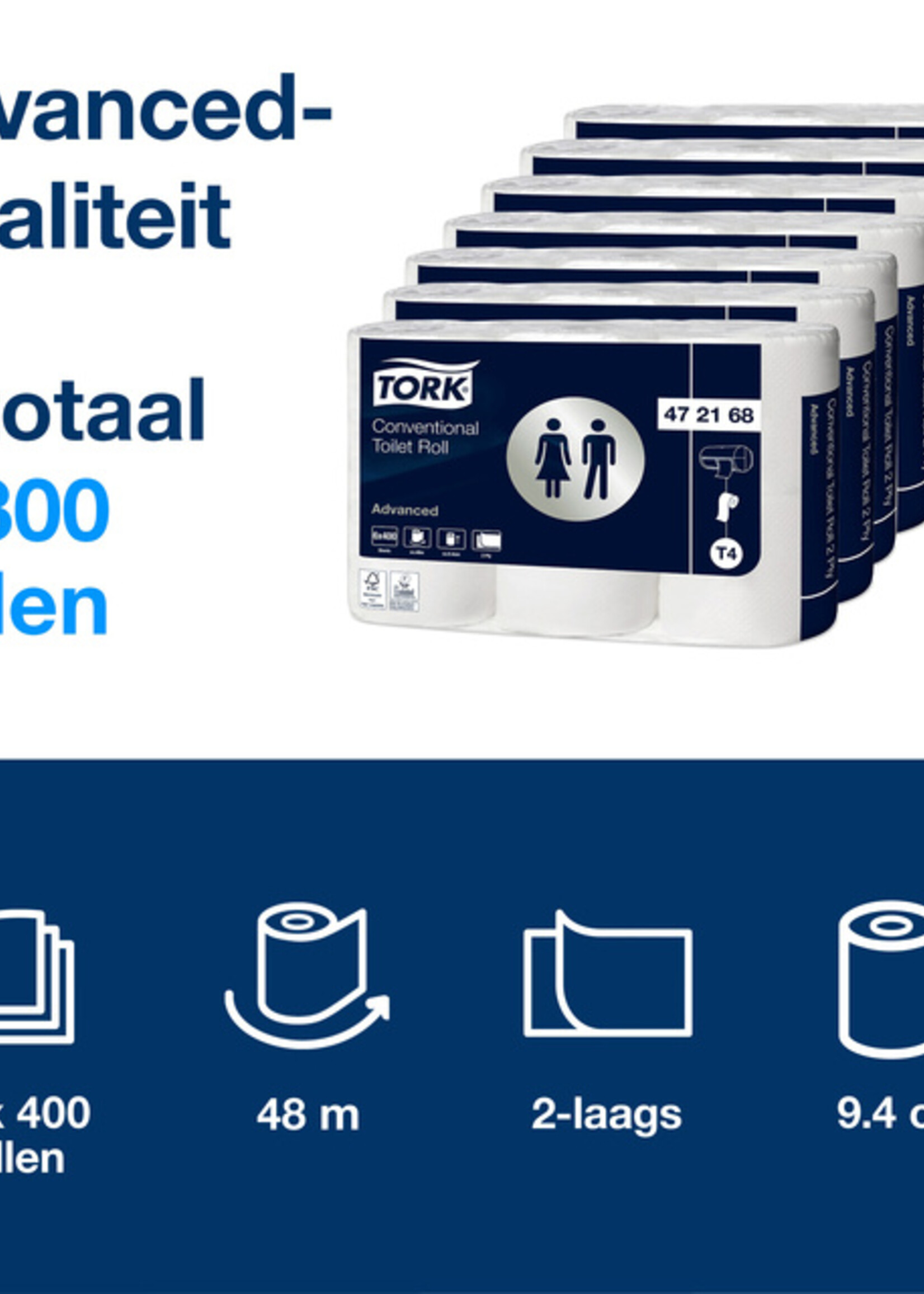 Tork Toiletpapier Tork T4 advanced 2-laags 400vel wit 472168