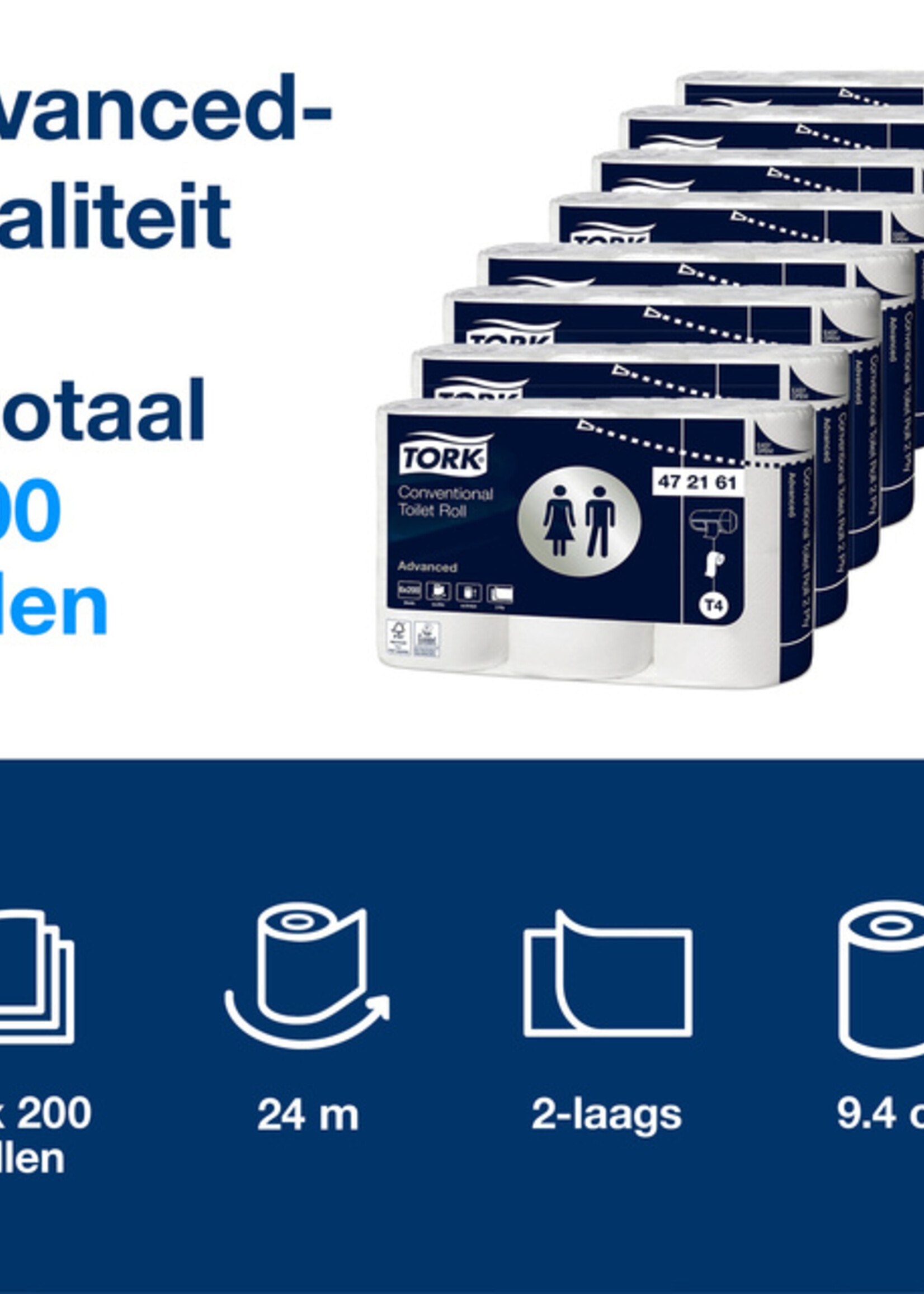 Tork Toiletpapier Tork T4 advanced 2-laags 200vel wit 472161