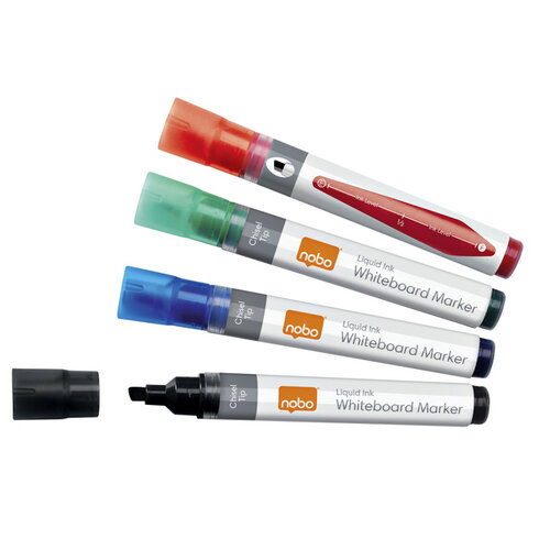 Nobo Viltstift Nobo whiteboard Liquid ink schuin assorti 4mm 4st