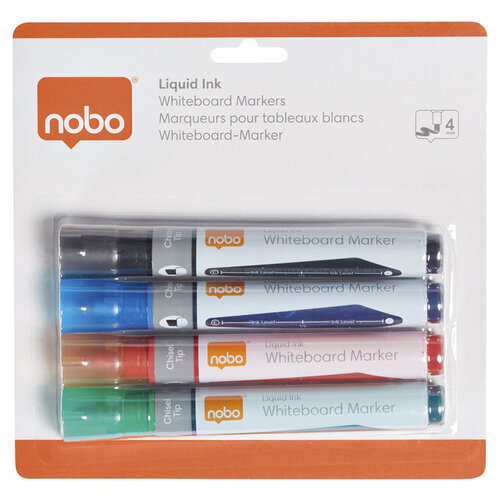 Nobo Marqueur tableau blanc Nobo Liquid biseau 4mm noir 4 pièces