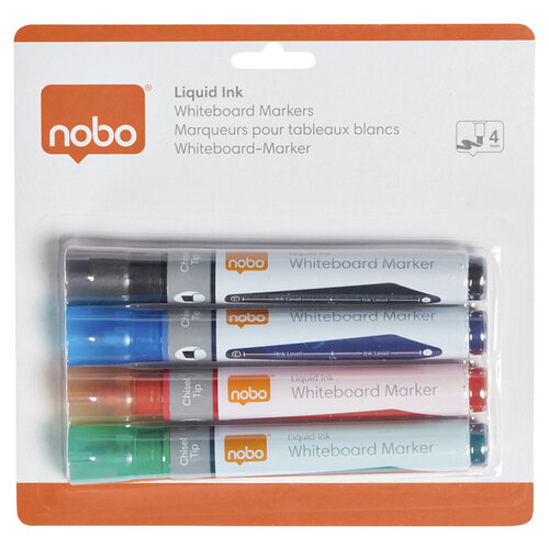 Nobo Viltstift Nobo whiteboard Liquid ink schuin assorti 4mm 4st