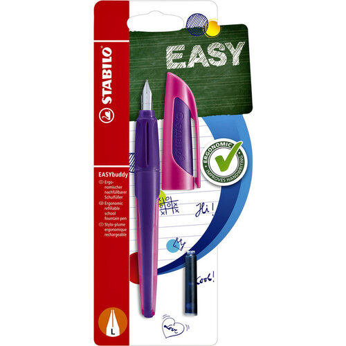 Stabilo Stylo plume STABILO EASYbuddy violet/magenta gaucher sous blister