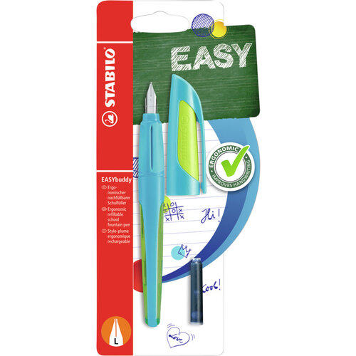 Stabilo Stylo plume Stabilo EASYbuddy Gaucher bleu/lime blister