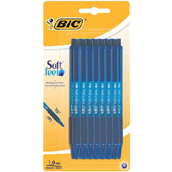 Balpen Bic soft feel clic Grip blauw medium blister à 15 stuks