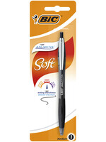 Bic Balpen Bic Atlantis soft metalen clip clic medium zwart bister à 1 stuk