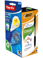 Bic Balpen BIC Atlantis + gratis Tipp-Ex easy medium zwart doos à 12 stuks