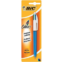 Balpen Bic 4kleuren medium lichtblauw blister à 1 stuk