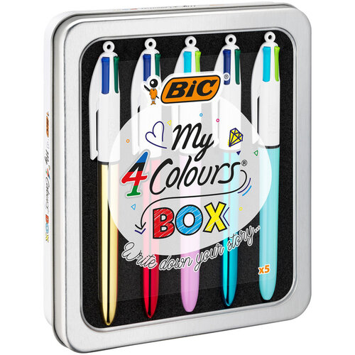 Bic Balpen Bic 4kleuren My Bic medium assorti blik à 5 stuks